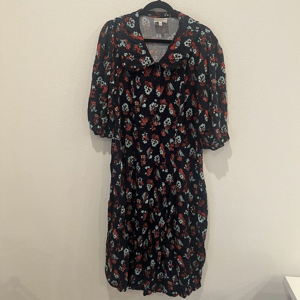 Feather Bone Anthropologie Floral  Midi Dress Xl Boho Cottagecore Femenine